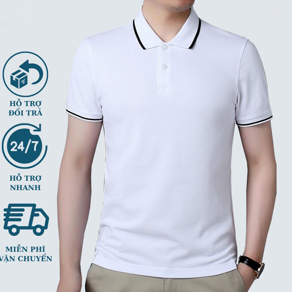 Áo thun nam cổ bẻ phối viền, áo polo nam cao cấp cổ bẻ dáng body