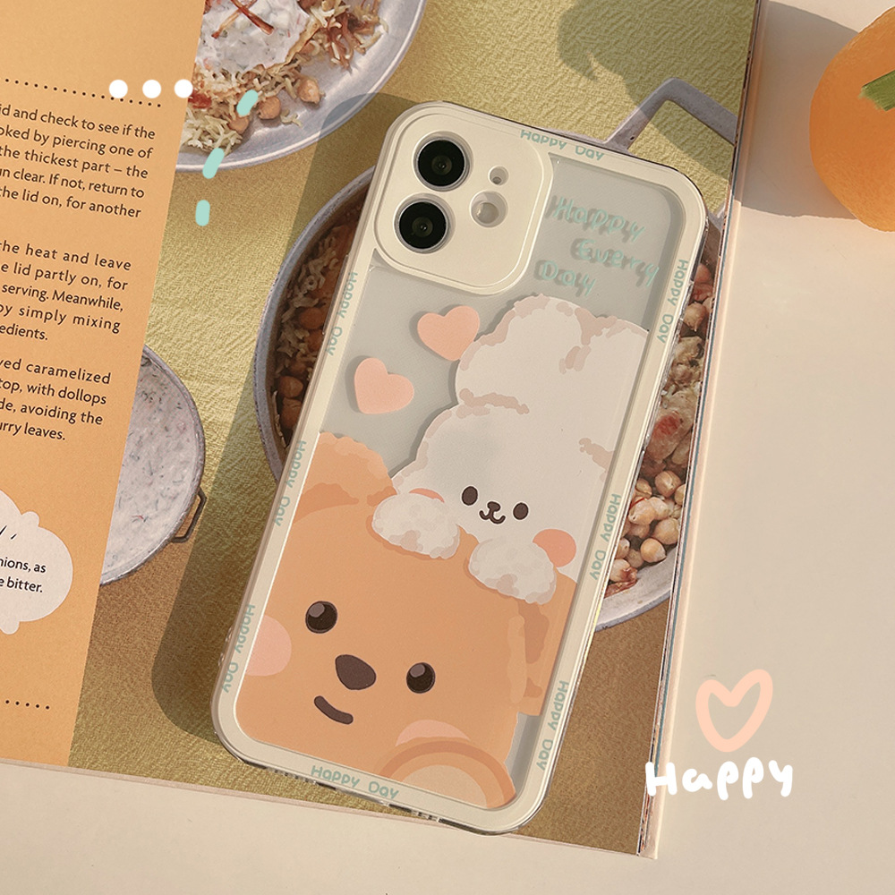 Ốp lưng iphone đẹp, dễ thương hình gấu nâu và thỏ trắng