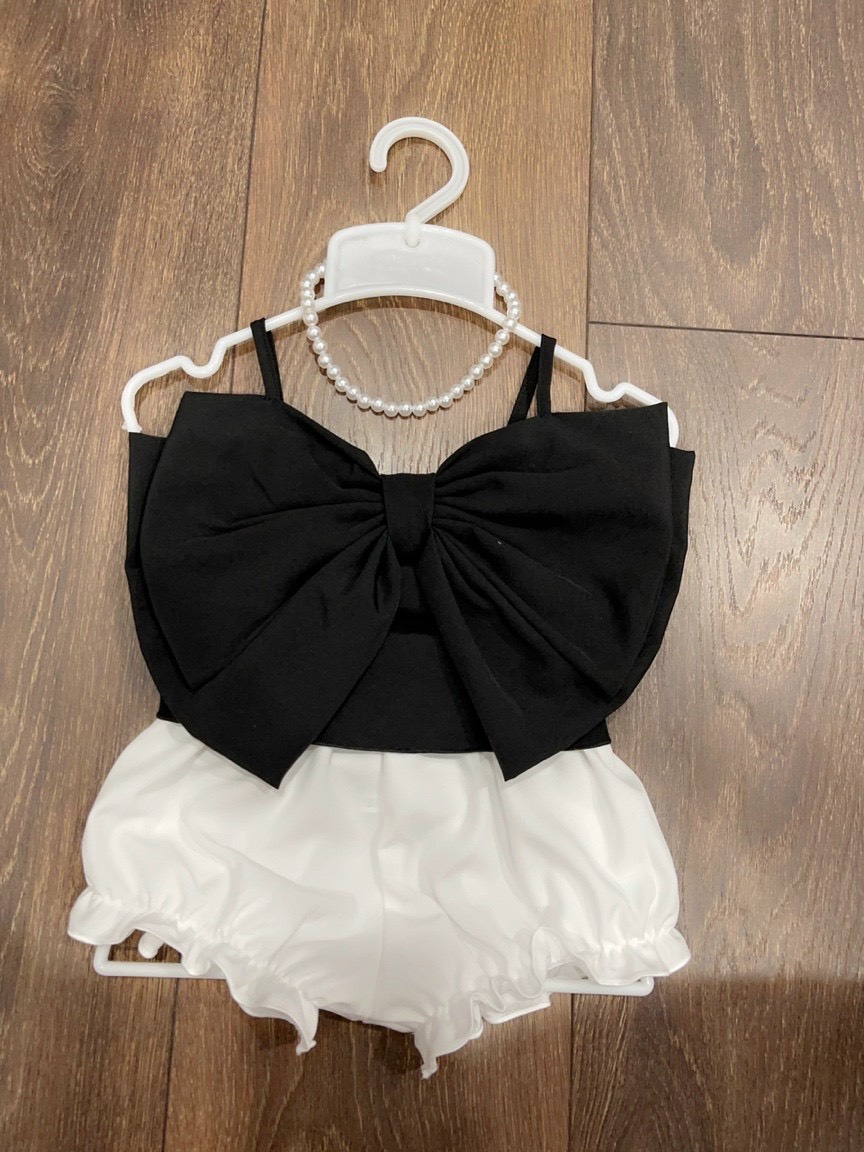 Set đồ bé gái,Bộ quần Áo Bé Gái Nơ đen kết hợp quần bí Chất liệu lụa , Hợp Thời trang ,Thôi Nôi, Sinh Nhật 8-23kg Angel Baby Thời Trang Thiết Kế