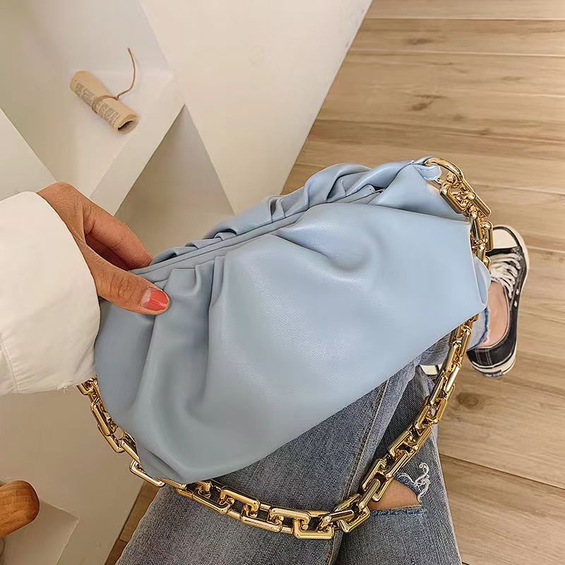 Túi Kẹp Nách Nữ Da PU Mềm Mịn Chống Thấm Nước Kiểu Dáng Trendy Thiết Kế Dây Xích Vàng To Nhiều Màu Lựa Chọn