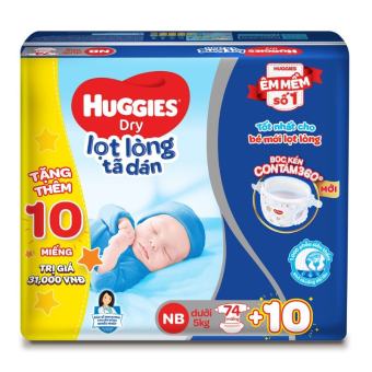 Tã dán sơ sinh Huggies NB74 tặng 8 tã dán