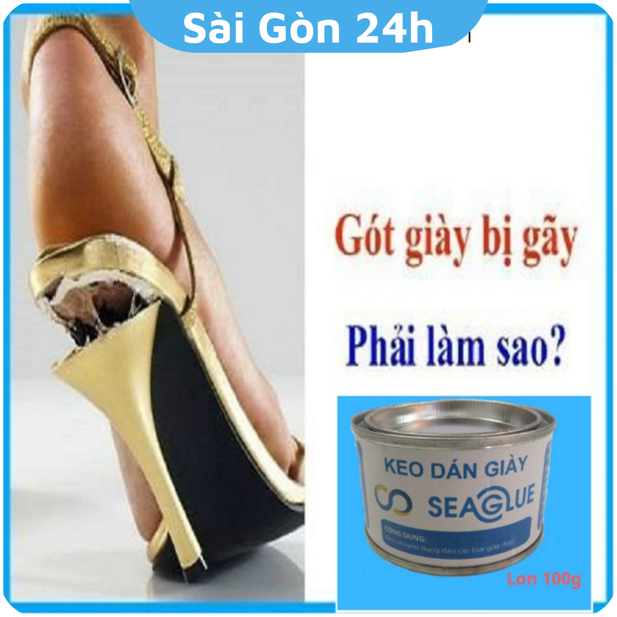 Keo dán giày cao gót Seaglue , chuyên dán giày hở keo bung đế , chịu nước tốt , chất keo trong suốt , lon 100g