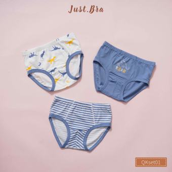 Set 3 quần chip trẻ em Just Bra họa tiết khủng long phối màu xanh trắng QKset01