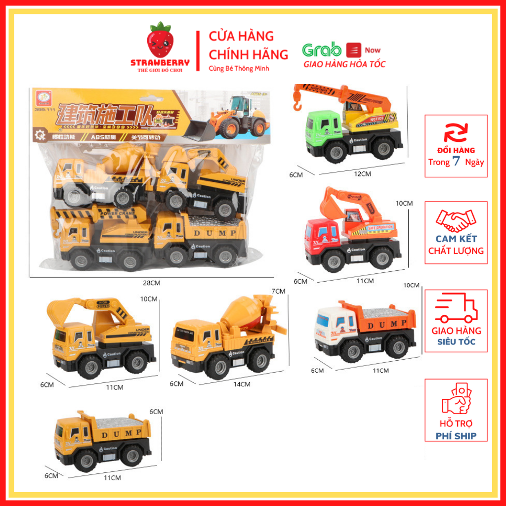 Bộ đồ chơi ô tô mô hình các loại xe xây dựng chất liệu nhựa ABS giúp bé phát triển tư duy nhận biết các loại phương tiện