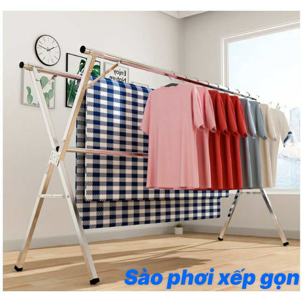 Sào phơi đồ quần áo thông minh inox cao cấp - giàn phơi đồ đôi chắc chắc, giá treo hichiwa