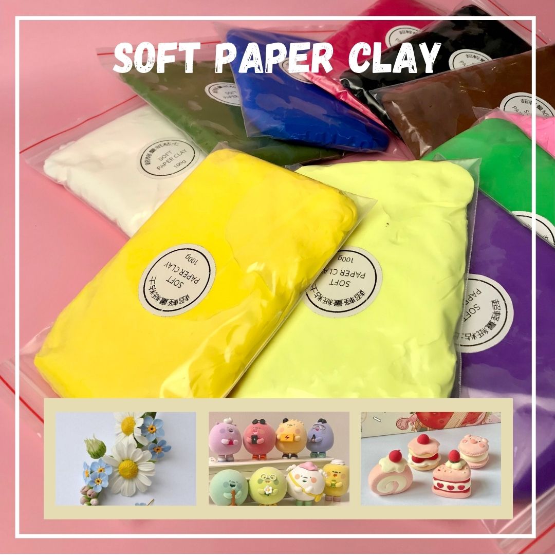 Đất sét tự khô nhật, đất sét giấy, bột giấy nhật bản nhiều màu soft paper clay gói 100g