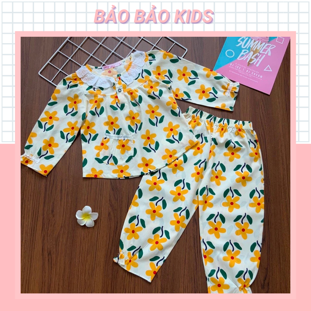 Bộ dài tay tiểu thư kate cotton nhiều họa tiết dễ thương cho bé gái từ 12 đến 35kg