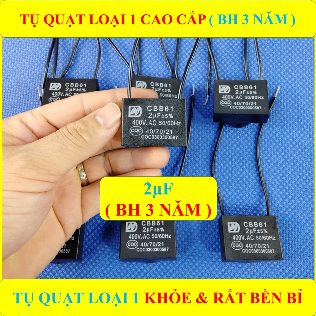 TỤ QUẠT ĐIỆN 2 µF CAO CẤP + (BH 3 NĂM) TỤ LOẠI 1 KHỎE & RẤT BỀN BỈ (bộ 1 sản phẩm)