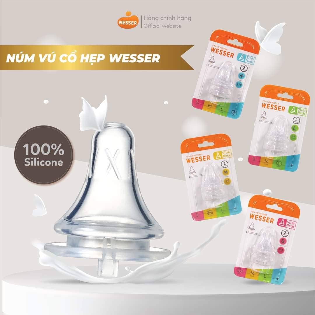 Núm ty, núm vú silicon siêu mềm bình sữa cổ hẹp cho bé adna đủ size giá bán lẻ 1 cái