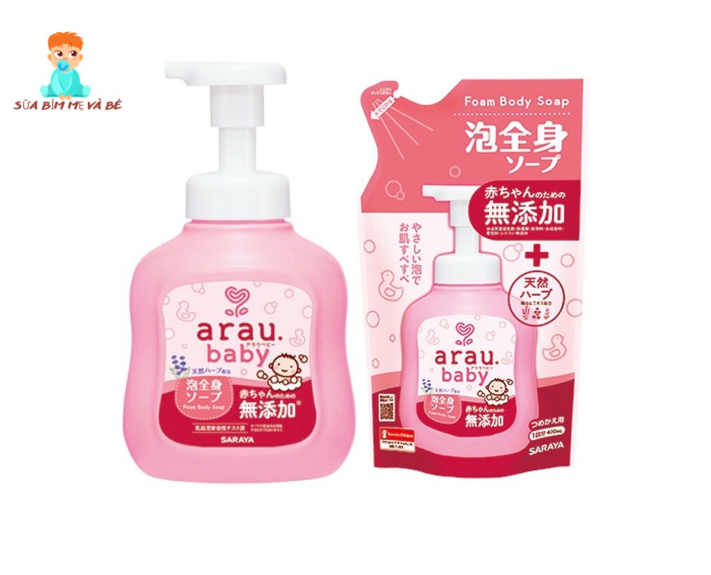 Combo sữa tắm trẻ em Arau Baby bình 450ml + túi 400ml