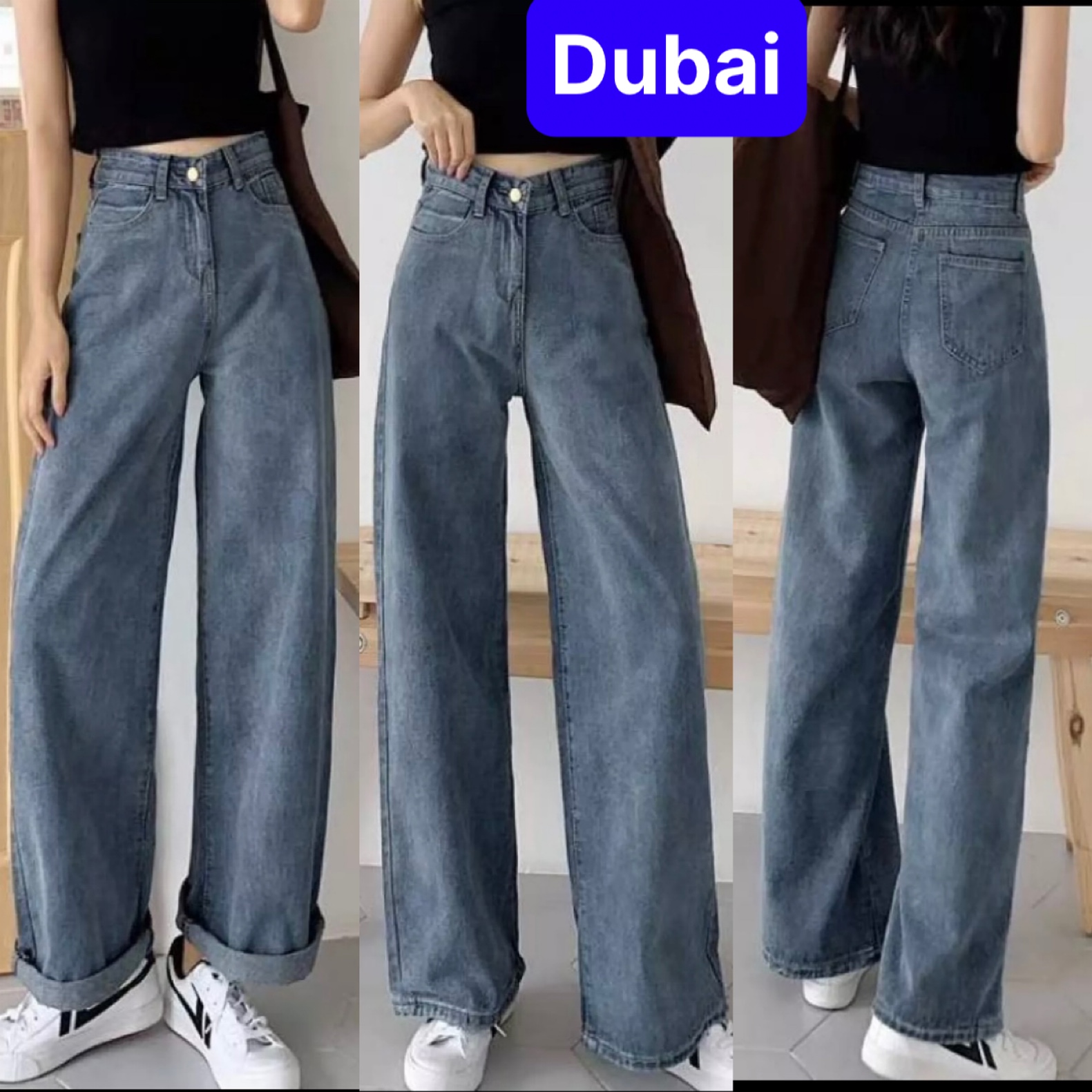 QUẦN BAGGY JEAN NỮ CHẤT BÒ ĐEN XANH XÁM ỐNG SUÔNG RỘNG DÀI LƯNG CẠP CAO NÂNG MÔNG TREND HÈ 2022 CAO CẤP - DUBAI FASHION