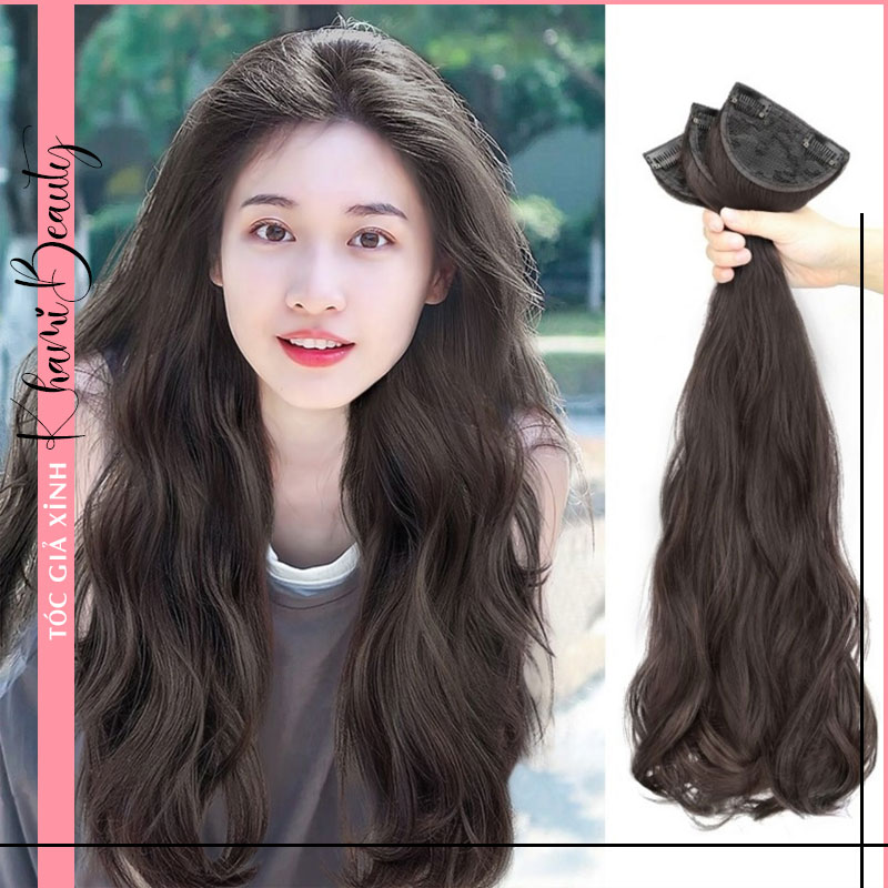 Set 3 dải tóc kẹp phím giả xoăn đuôi Khami Beauty, sợi tóc tơ mềm mại, giống tóc thật