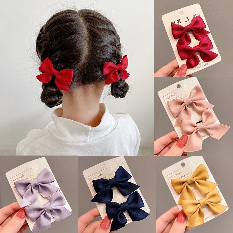 Set 2 kẹp tóc nơ màu trơn đơn giản xinh xắn giá rẻ K87