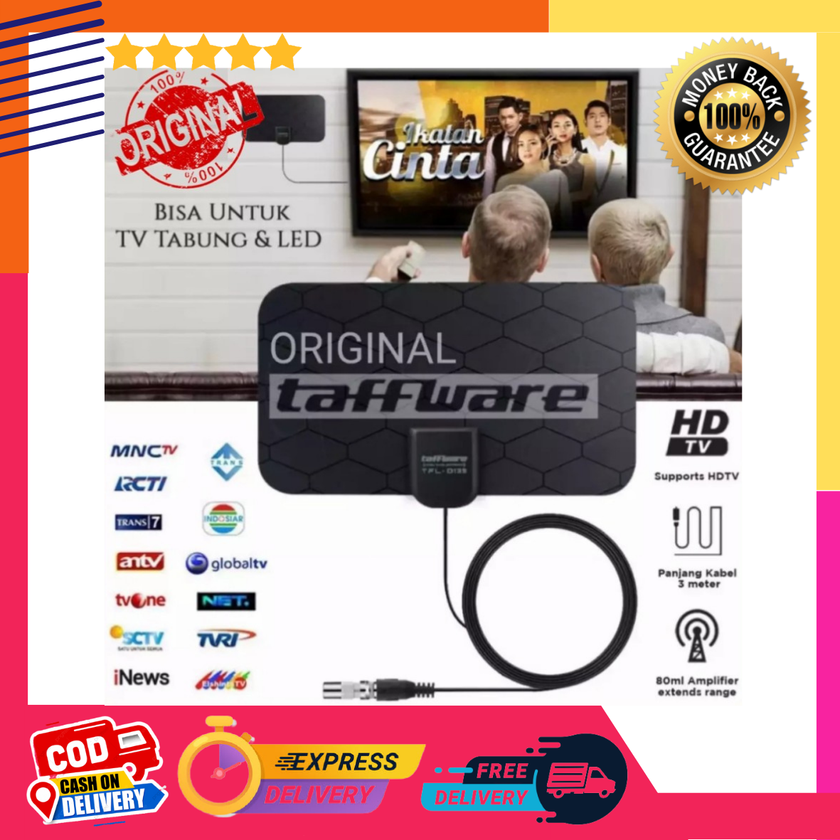 Antena Digital TV LED Tabung Semua Siaran 2023 UHF Set TopBox 4K HD Gambar Super Jernih Original Taffware D-139