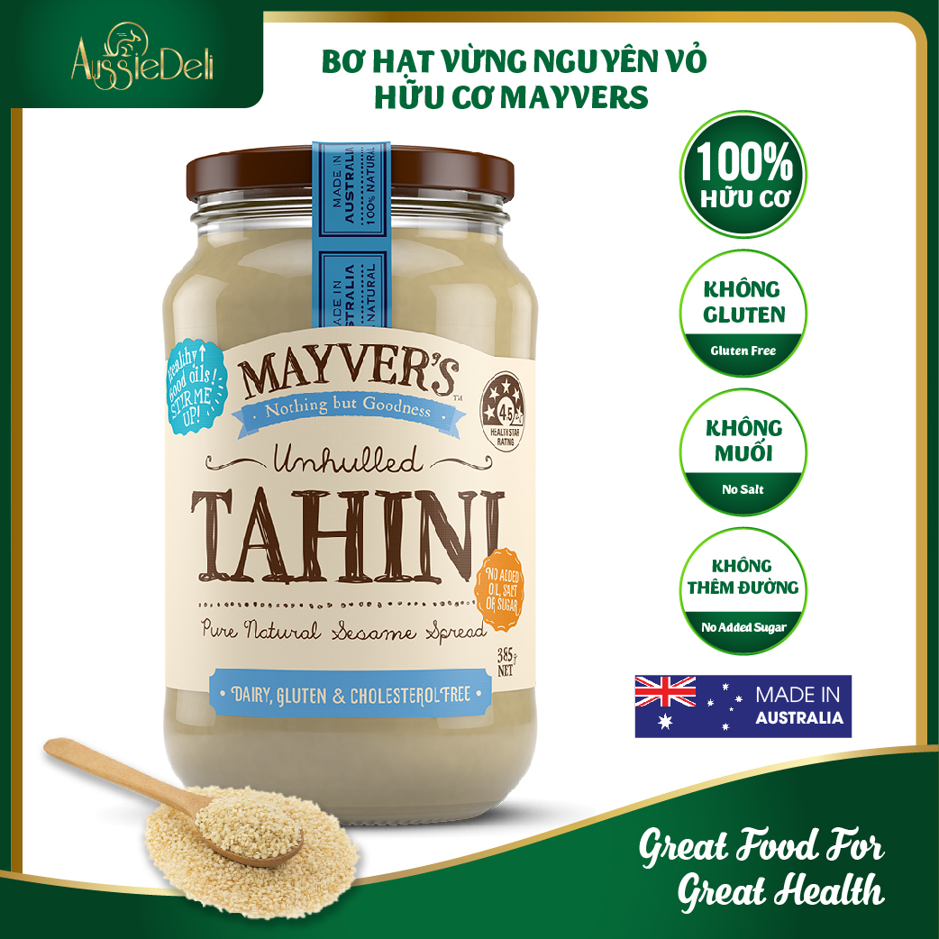 Bơ hạt vừng nguyên vỏ hữu cơ Mayvers - Mayver's Organic Unhulled Tahini Spread hủ 385g