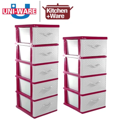 [Free Delivery] UNI-WARE Drawer Cabinet Set of 4 Tier / 5 Tier / home laundry room office storage organizer stocker container / Blue / Red / Brown / Made in Thailand (5)