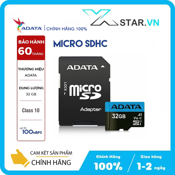 Thẻ nhớ micro sd adata 32gb class 10, tốc độ đọc 100mb/s - dùng camera wifi, camera hành trình, điện thoại