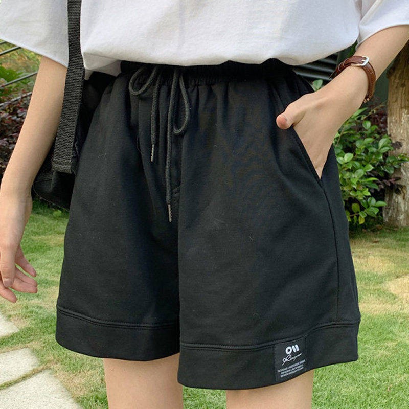 quần sooc nữ, quần đùi nữ mặc hè cạp chun đính logo chất cotton da cá
