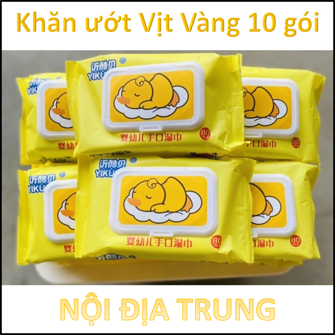 Khăn ướt vịt vàng kèm thùng mini khăn lau nội địa