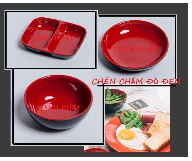 Bộ 10 chén chấm nhựa melamine 2 lớp đỏ đen nhiều mẫu hàng chính hãng