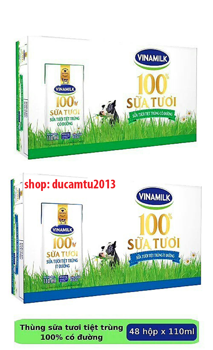 Thùng 48 hộp sữa tươi vinamilk 110ml ít đường, có đường