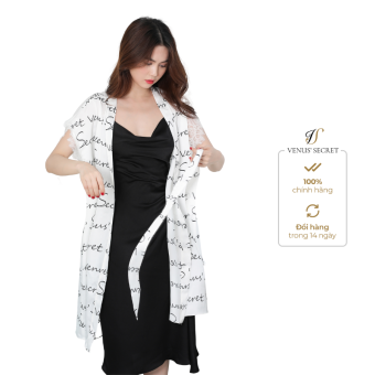 Áo choàng lụa p.ren họa tiết chữ đen Wht-Freesize