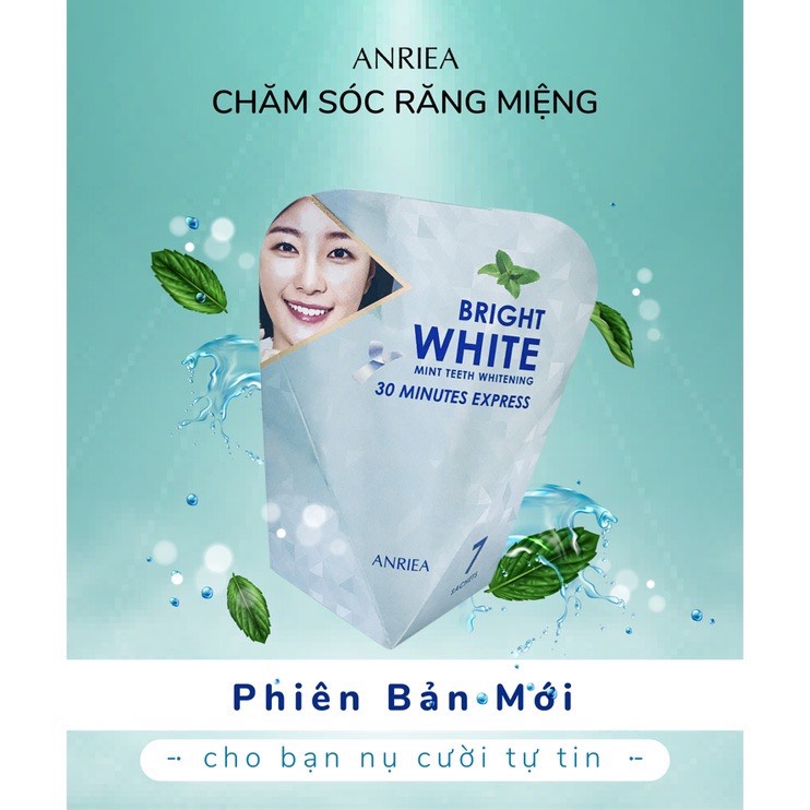 [ Lẻ 01 Miếng ] Dòng cải tiến trắng cấp tốc - miếng dán trắng răng Anriea Bạc Hà cải thiện hiệu quả sau 30'