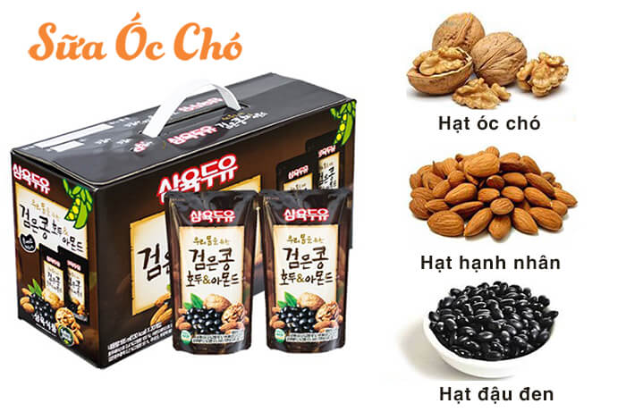 Sữa ít đường hạt óc chó hạnh nhân đậu đen hàn quốc samyok - 20 bịch x 190ml