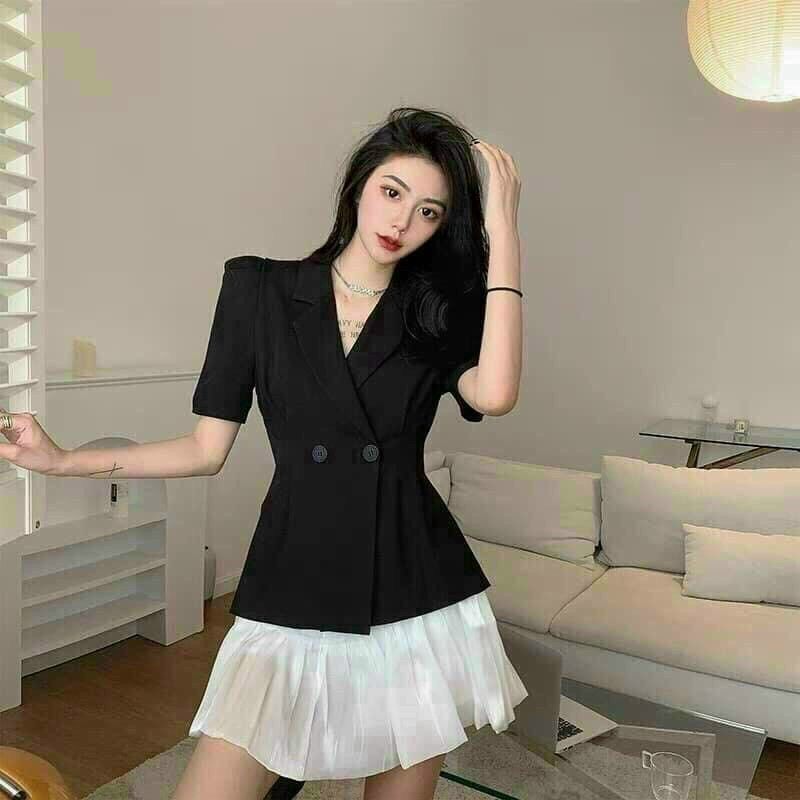 Set áo vest blazer mix chân váy bí - set váy sang chảnh sễ thương