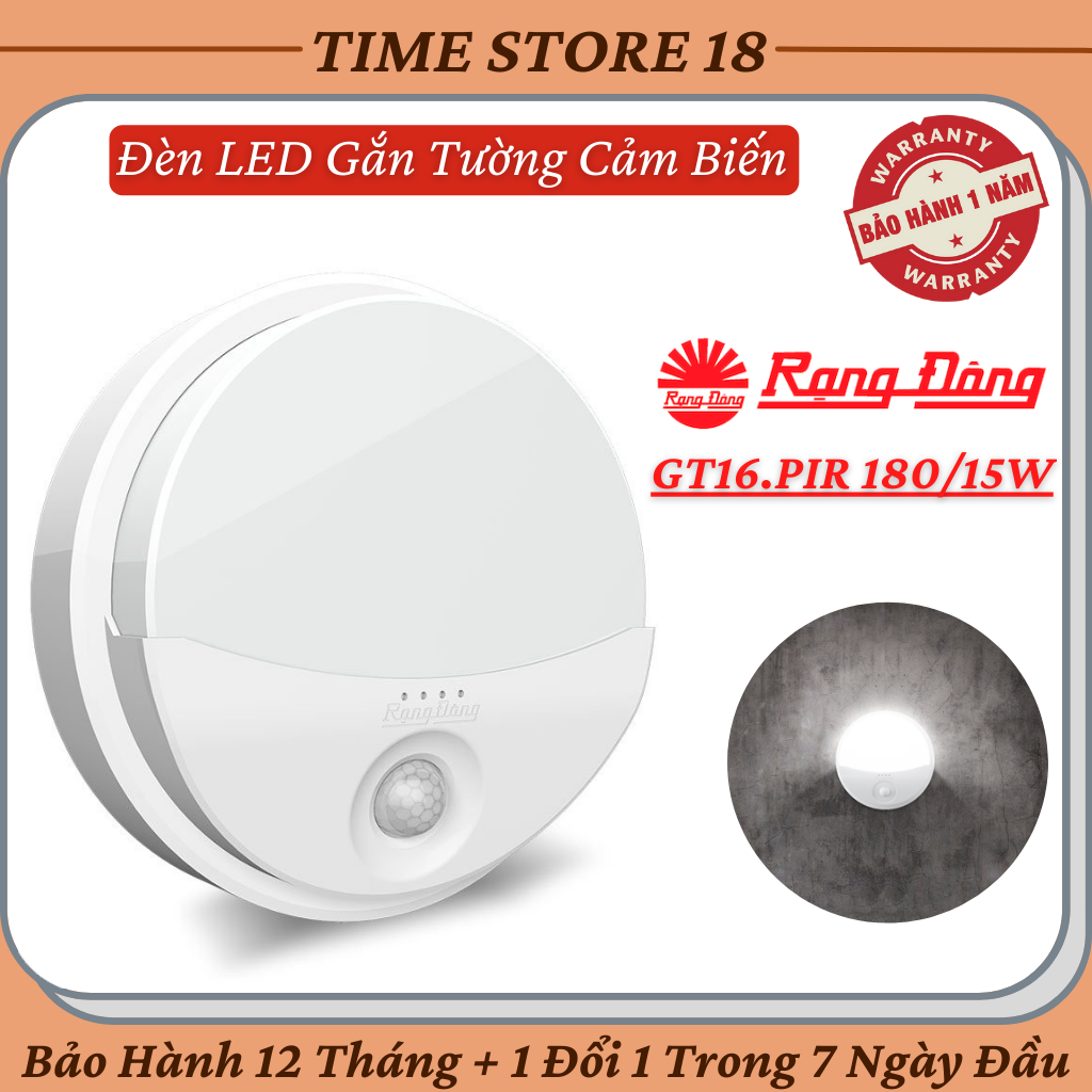 Đèn Led Gắn Tường Rạng Đông GT16.PIR 220x100/15W 6500K Với Cảm Biến Hồng Ngoại PIR Và Cảm Biến Ánh Sáng