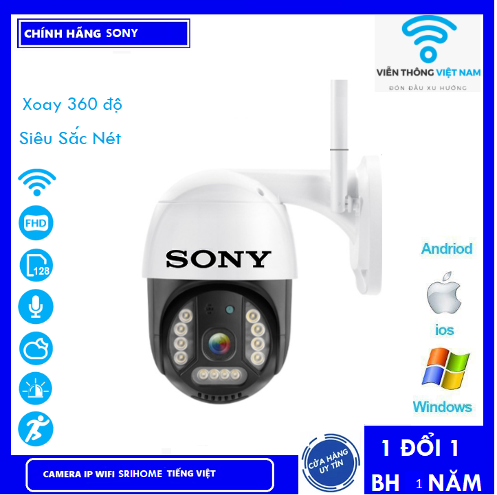 TÙY CHỌN Camera Thẻ 128GB  - Camera Wifi Sony PTZ Xoay 360 Độ 3.0 Ngoài Trời - Trong Nhà 3.0 Mpx Full Hd 1080P , Siêu Chống Chịu Thời Tiết