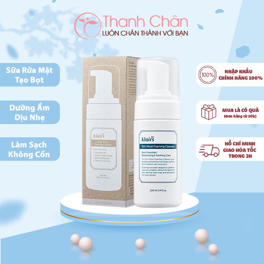 Sữa rửa mặt klairs rich moist foaming cleanser cam kết sản phẩm đúng mô tả chất lượng đảm bảo an toàn đến sức khỏe người sử dụng