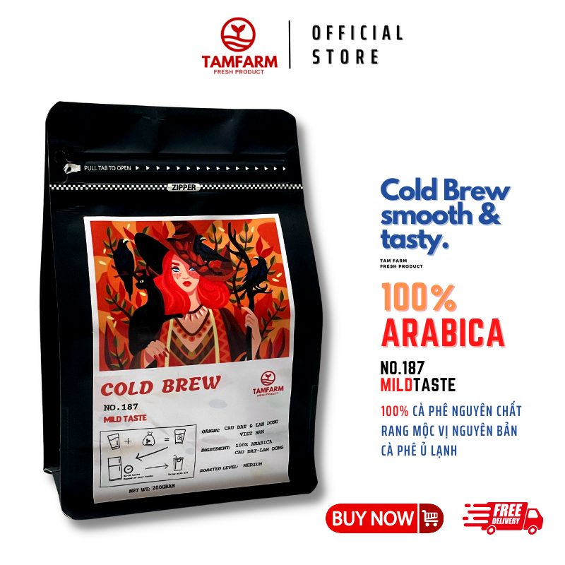 Cà phê cold brew túi lọc 100% Arabica nguyên chất gu vị nhẹ nhàng, hậu vị tốt, cafe ủ lạnh TamFarm