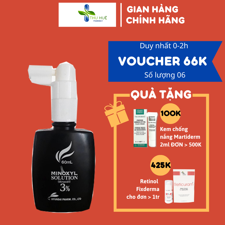Xịt kích mọc tóc Minoxyl Solution 3%, hỗ trợ điều tri rụng tóc, hói