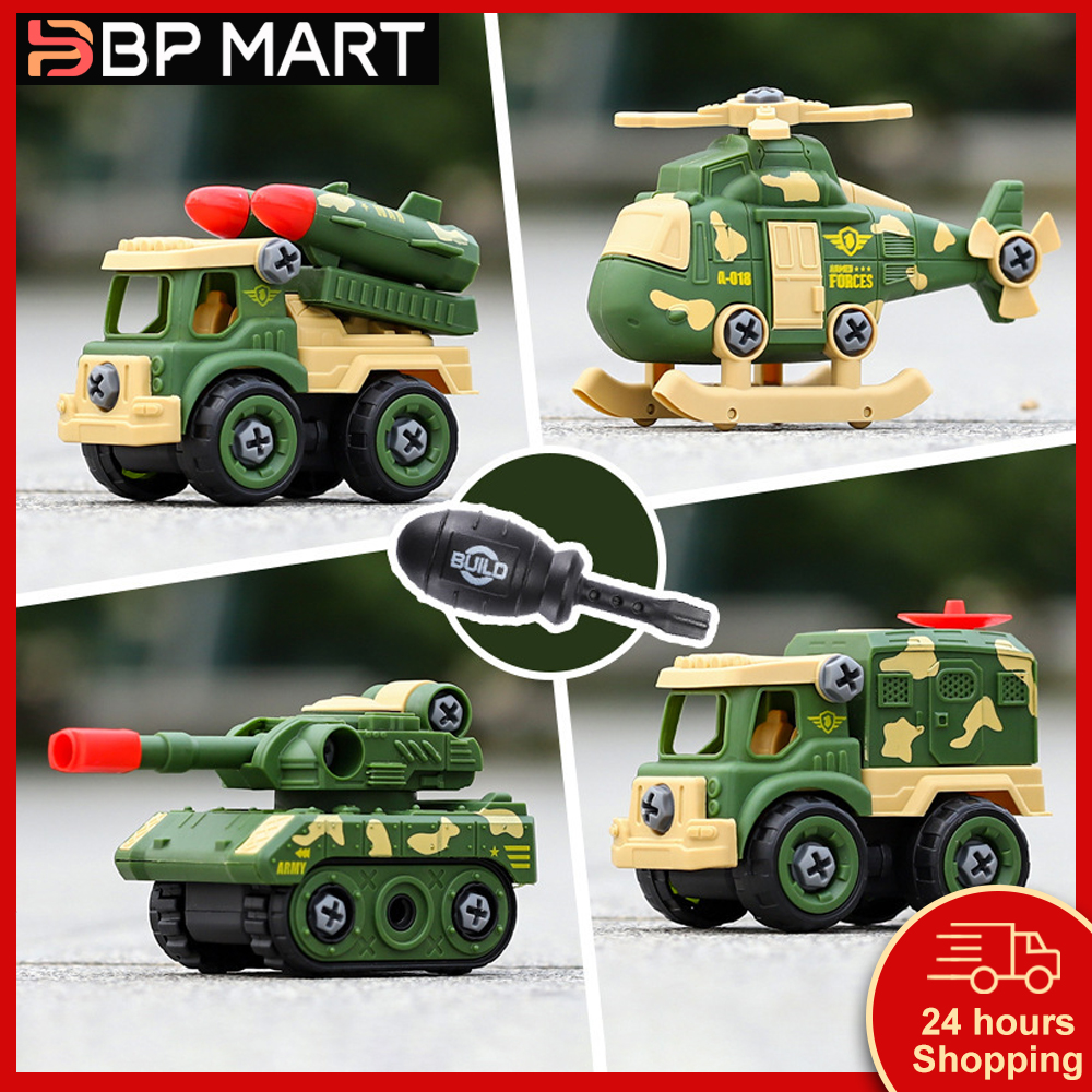 DIY Assembly Tank military Toy Police Vehicles Disassembly Deformation Toys Pull Back Helicopter Motorcycle Patrol Car Escort Car Children Gifts