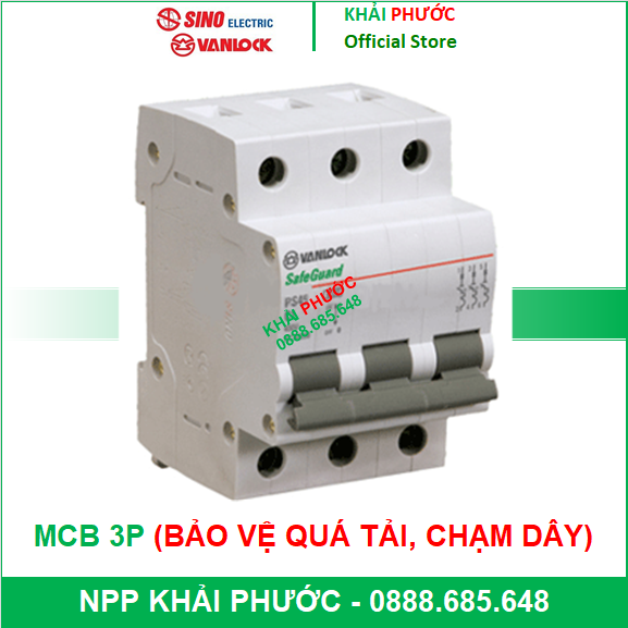 Mcb 3p 3 pha cb tép đơn 3 cực áp tô mát aptomat át tô mát atomat 6a 10a 16a 20a 25a 32a 40a 50a 63a sino sp vanlock - khải phước electric