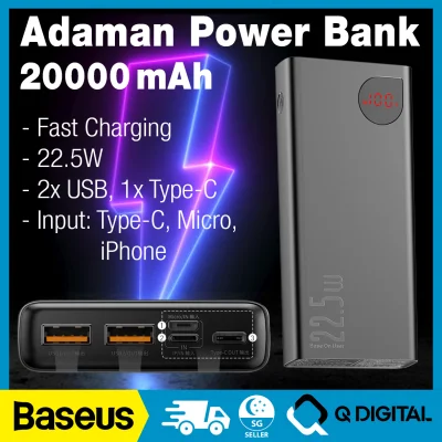 Baseus Adaman Metal 20000mAh Power Bank Portable Charger Fast Quick Charge LED Display Screen compatible with iPhone Huawei Samsung Xiaomi (1)