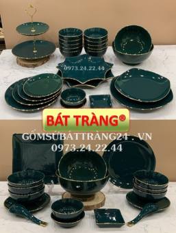 BỘ CHÉN ĐĨA ĐẸP MÀU XANH TÔ BÁT ĐĨA SỨ BÁT TRÀNG CAO CẤP BỘ BÁT ĐĨA TÔ CHÉN DĨA ĐẦY ĐỦ ĂN CƠM