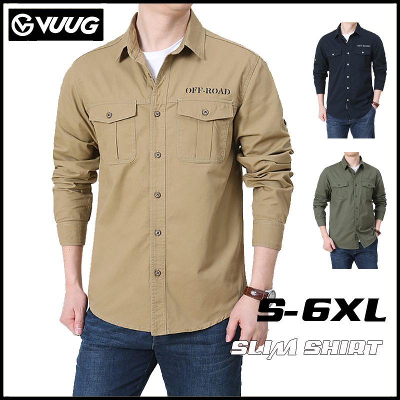 VUUG Military Men's Casual Shirts Plus Size Men's Pullovers Spring Autumn Cotton Shirts for Men Slim Shirts Men's Shirts T-Shirts 100% Cotton Business Shirts