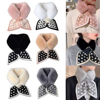 1 X Khăn Quàng Chéo Khăn Quàng Cổ Mềm Mại Dệt Kim Có Nơ Thời Trang Mới, Khăn Quàng Cổ Chéo Nữ Dày Lông Thỏ Giả Mùa Đông Chống Gió