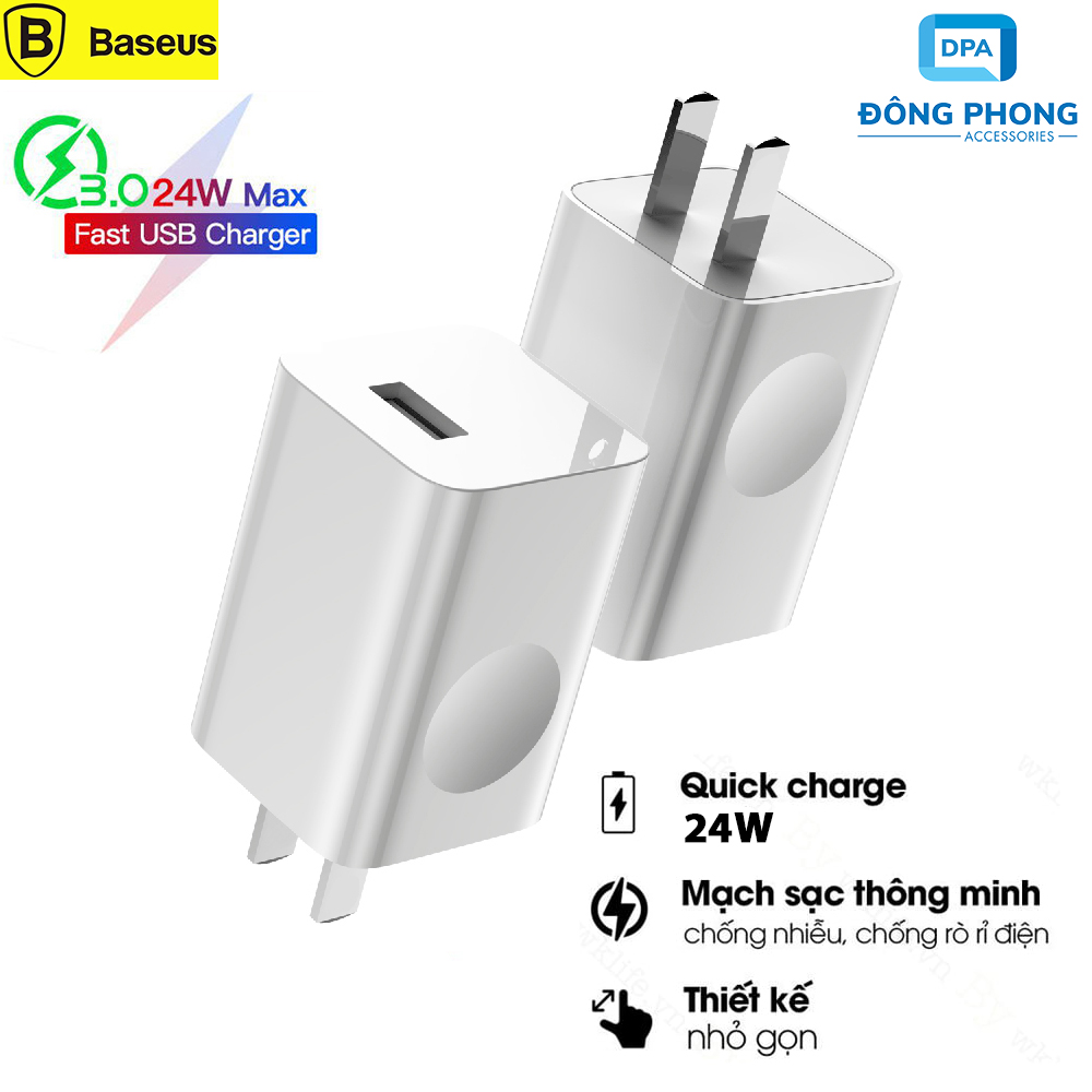Củ sạc nhanh baseus 24w quick charge 3.0 sạc nhanh điện thoại, máy tính bảng