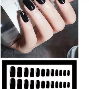 Bộ 24 móng tay đen vuông bóng kèm keo