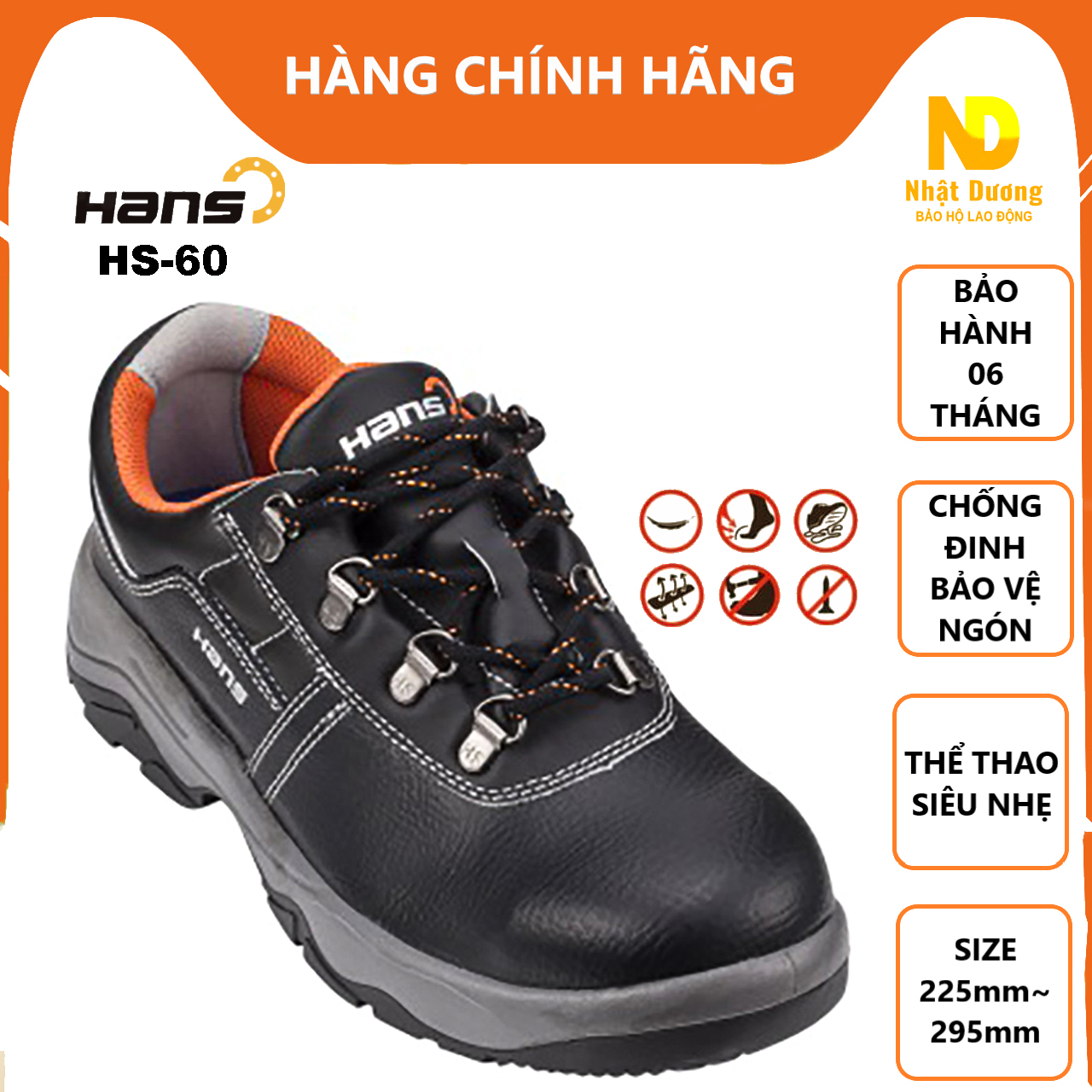 Giày bảo hộ lao động nam nữ Hans HS-60 da thật, Giày bảo hộ lao động Hàn Quốc chống đinh, chống dập ngón âm chân