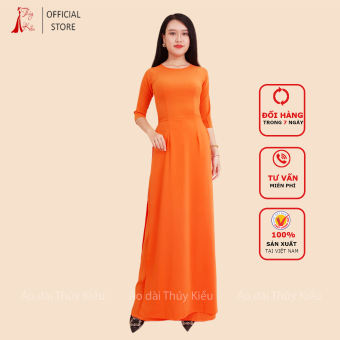 Áo dài trơn lụa Nhật cổ tròn màu cam cà rốt AK27 ❤️FREESHIP❤️ mềm mại, co giãn, thấm hút mồ hôi, áo dài truyền thống, áo dài giá rẻ