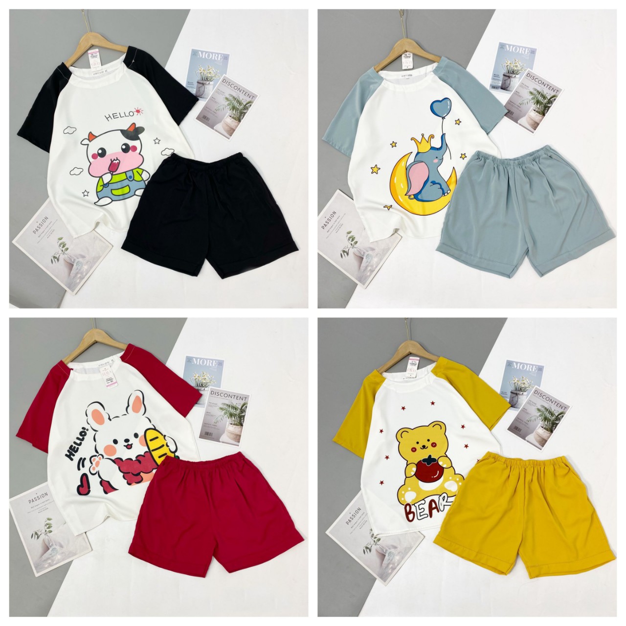 Pijama lụa đùi mango mềm mịn, thoáng mát❤️hình in sắc nét, dễ thương❤️bao đẹp, bao giặt máy, không bai xù, phai màu vải