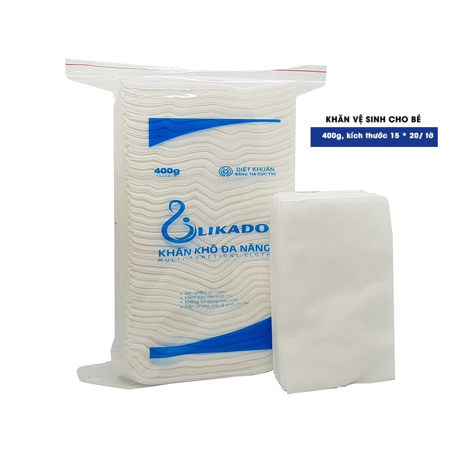Khăn giấy khô đa năng cho bé likado 400g kích thước 15×20cm