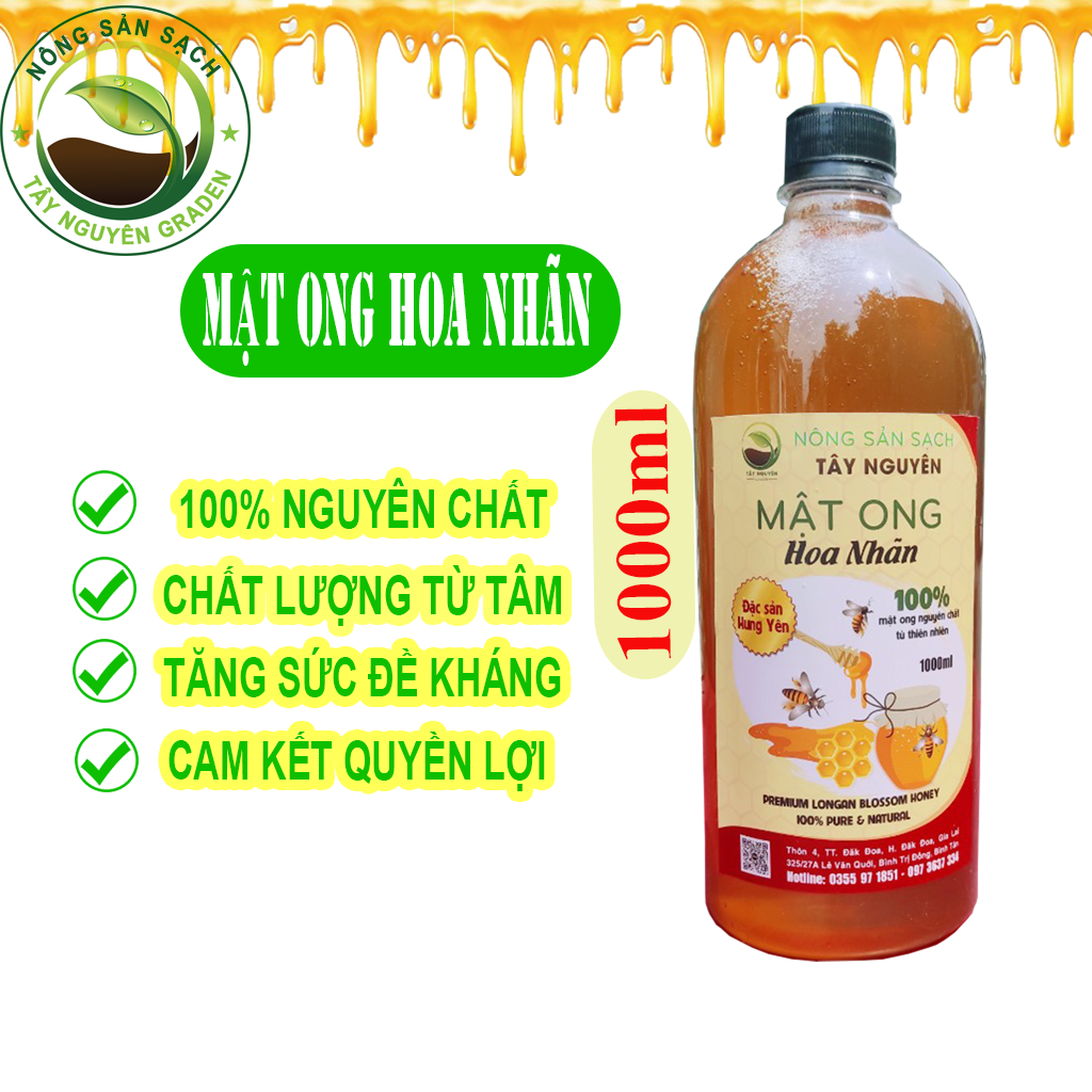 1 Lít Mật ong hoa nhãn Đặc sản Hưng Yên - Mật ong nguyên chất hoa nhãn - Nông sản sạch Tây Nguyên