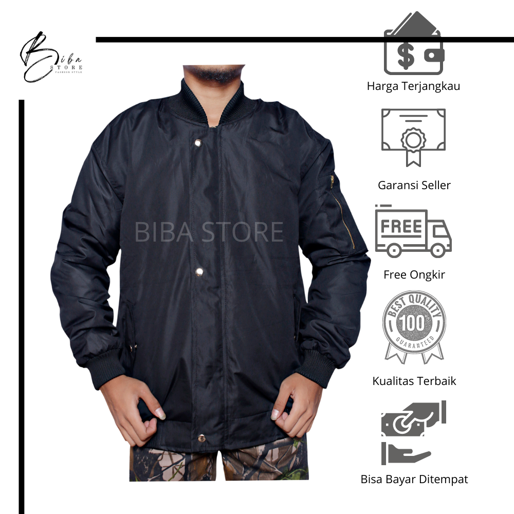 BIBA Jaket Bomber Terbaik untuk Pria Bisa untuk Main dan Formal Anti Air Dan Angin Jaket Waterprof Warna Hitam