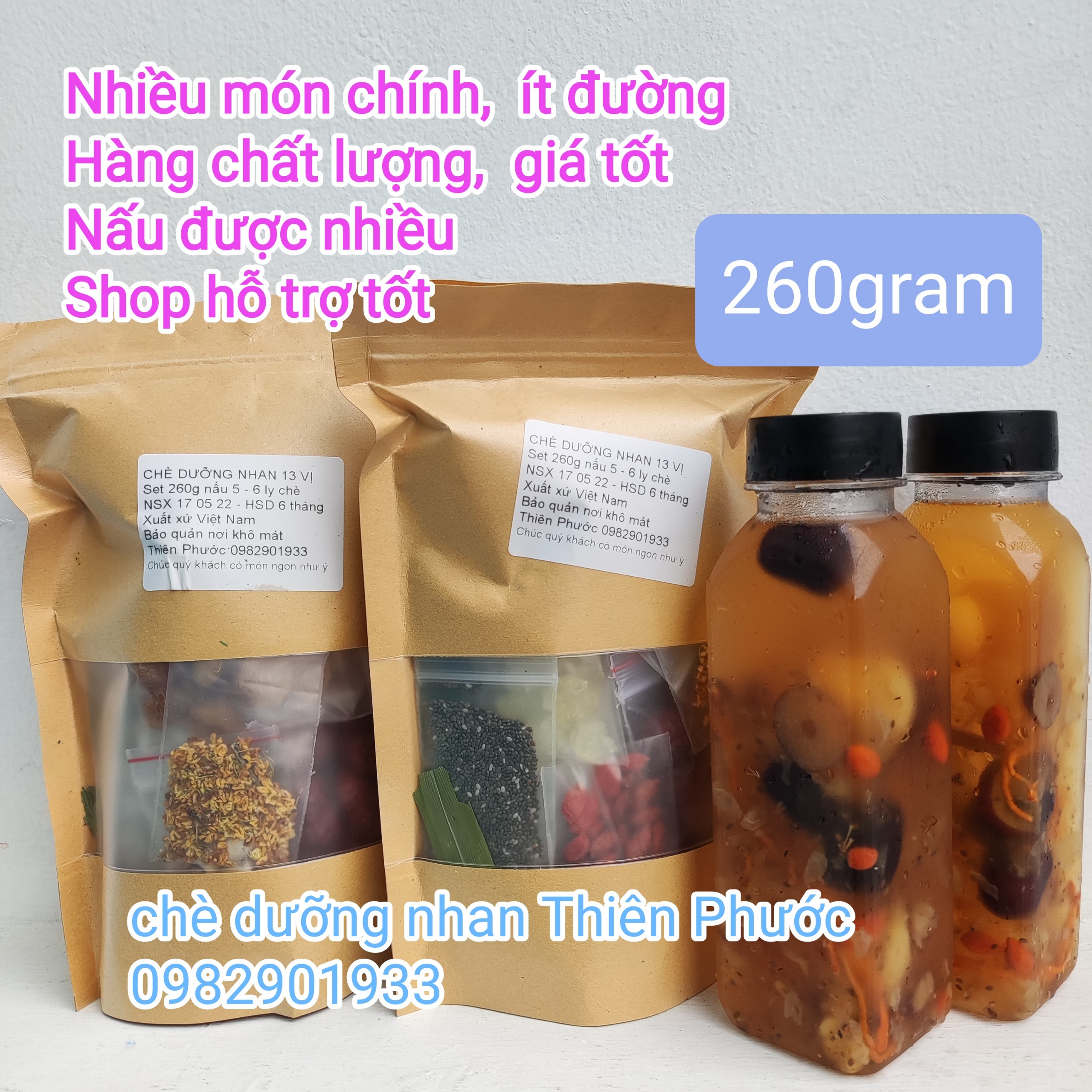 chè dưỡng nhan Thiên Phước - set 14 nguyên liệu nấu 6-7 chai  - hàng chất lượng & giá bình dân (DN260) - tặng 100g đường phèn