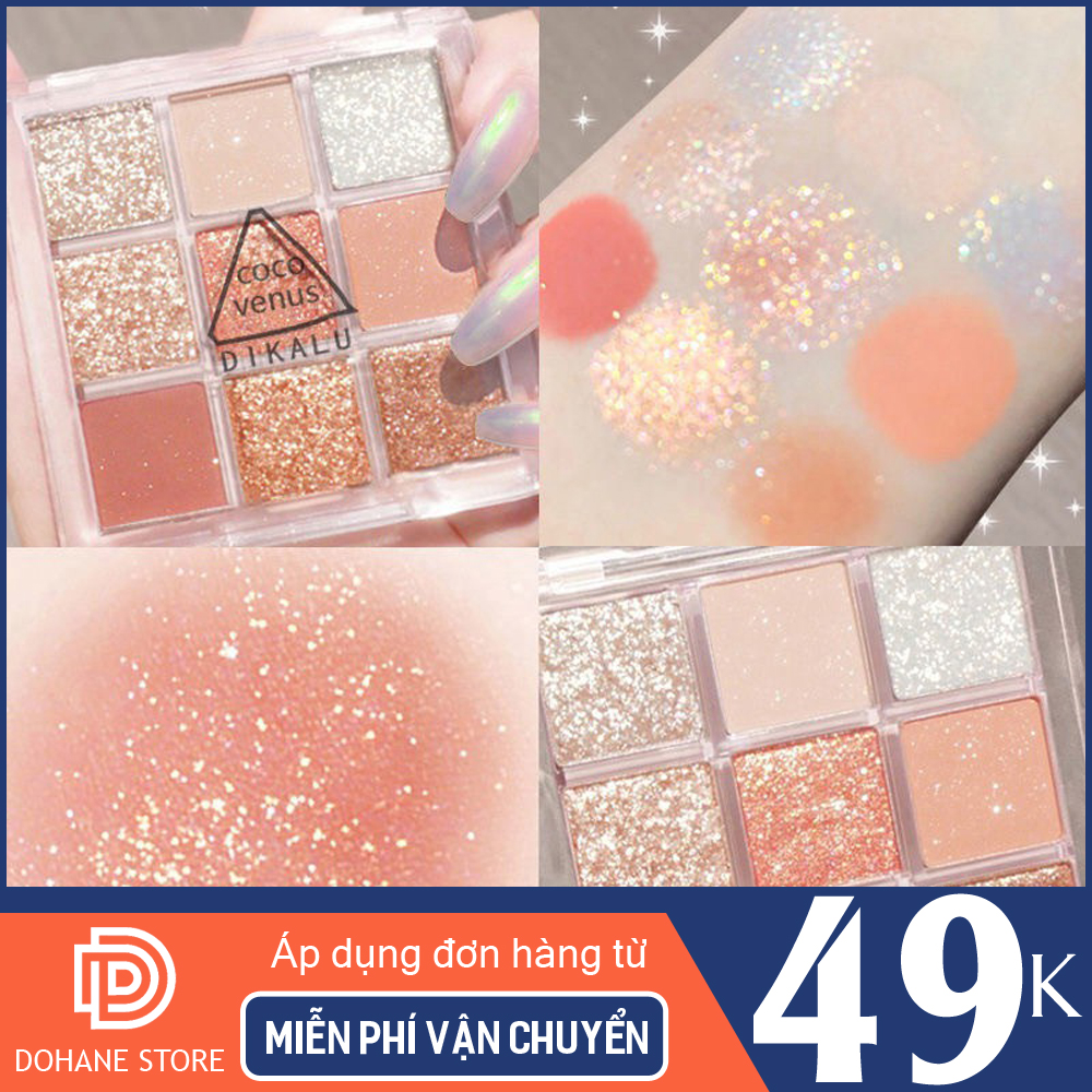 (Top 5 makeup) Bảng phấn mắt nhũ lì 9 ô Vuông Dikalu Baby DSBPM65 kim tuyến lấp lánh